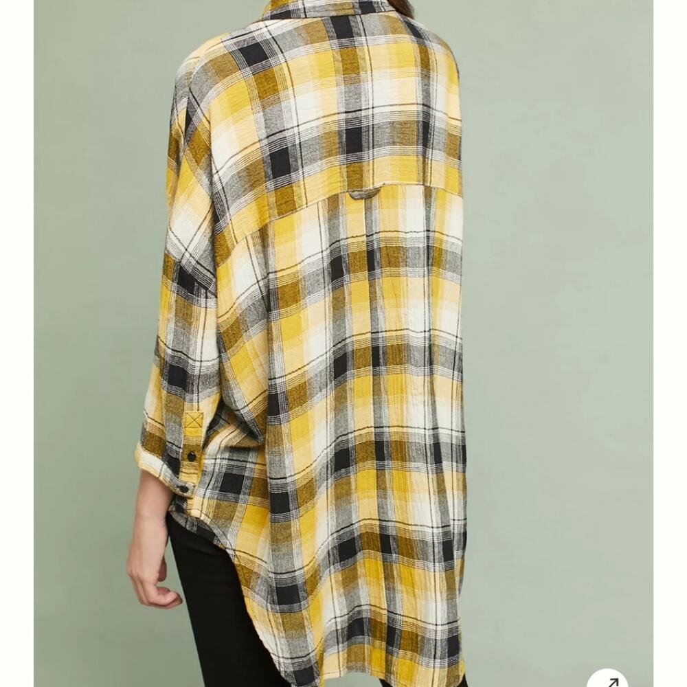 Maeve Anthropologie Plaid Flannel Tunic Floral Embroidered Oversized Shirt XS - Picture 3 of 12